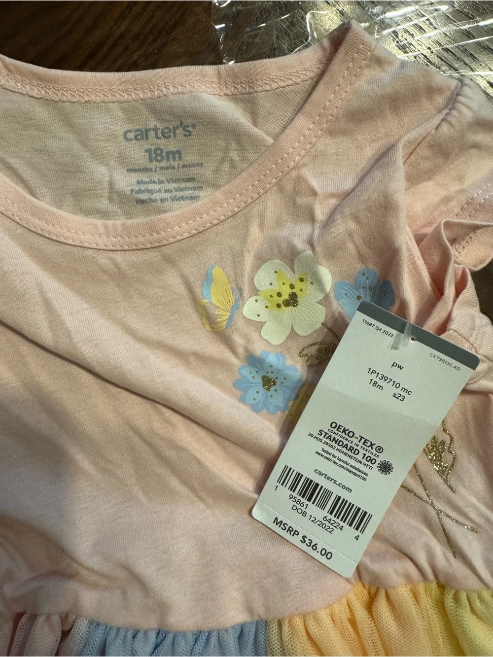 Carter's Pink Bodice Pastel Rainbow Tulle Skirt Dress